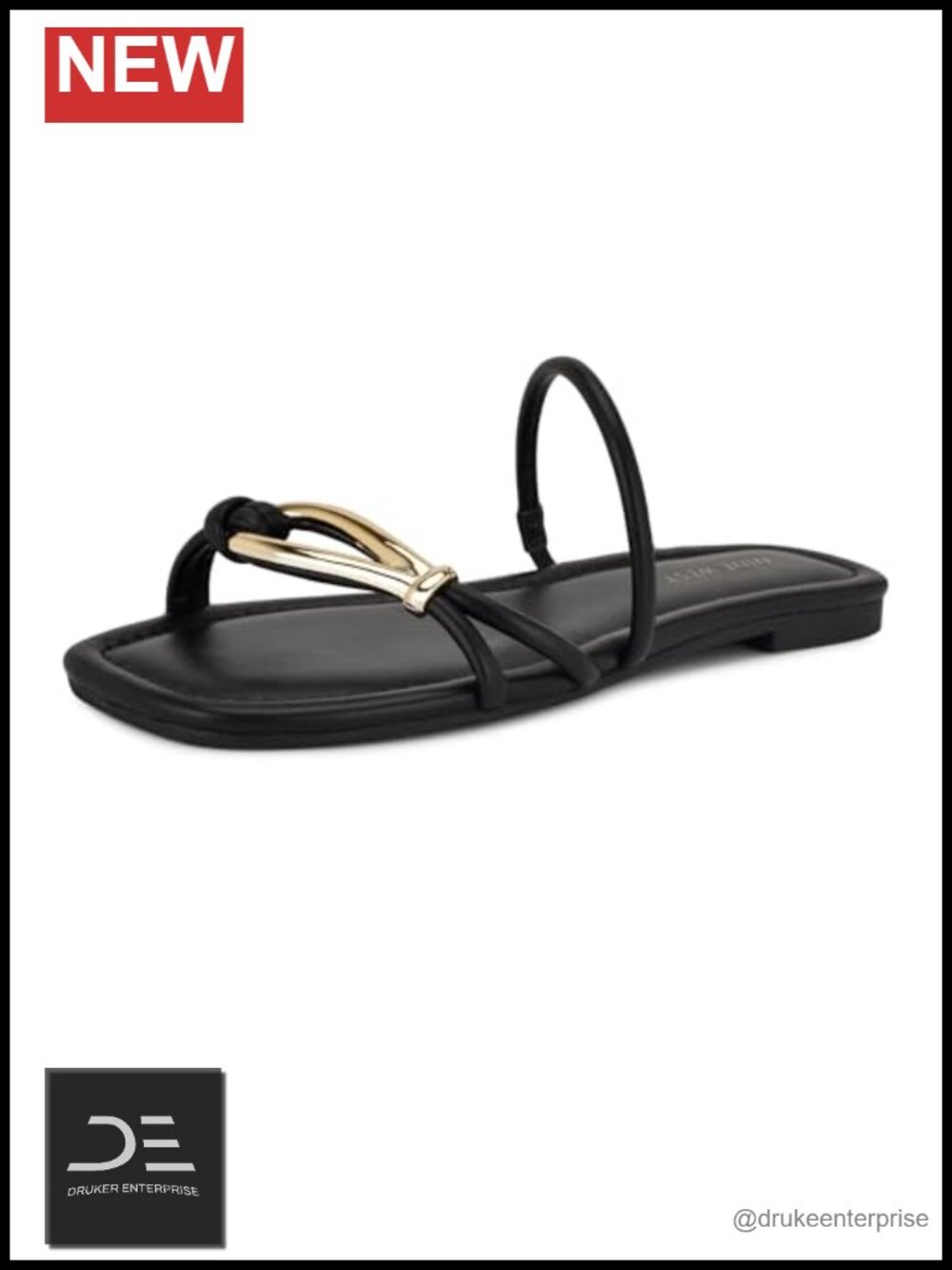 Nine West Tigra Strappy Square Toe Flat Sandals Faux Leather Slip On